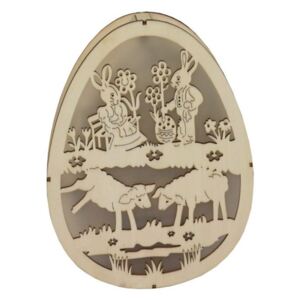 Dekoracyjne jajko rzeźbione Gąski - beżowy, baranki - Rozmiar 22x3x18,3cm