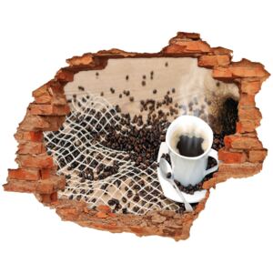 Naklejka 3D dziura Kawa i ziarna kawy