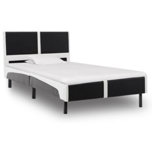 Rama łóżka sztuczna skóra PERVOI, czarno-biała, 90x200 cm