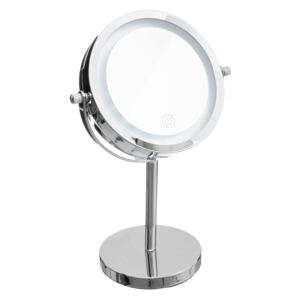 Podświetlane lusterko kosmetyczne LED, okrągłe, na metalowej podstawie
