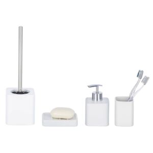 Zestaw akcesoriów łazienkowych HEXA WHITE dozownik na mydło, mydelniczka, pojemnik na szczoteczki do zębów, szczotka toaletowa, WENKO