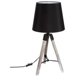 Lampka stołowa, oświetlenie biurka z drewnianą podstawą statywu i czarnym kloszem