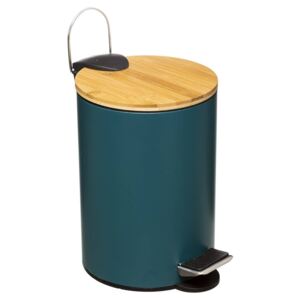 Kosz łazienkowy na śmieci z bambusową pokrywą MODERN, niebieski, 3 l