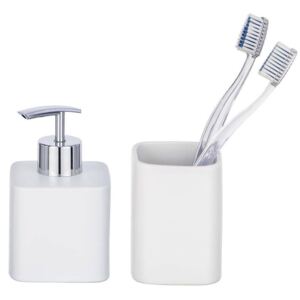 Zestaw: Pojemnik z pompką na mydło w płynie + kubek na szczoteczki do zębów i pastę HEXA, WENKO