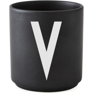 Kubek porcelanowy AJ czarny litera V