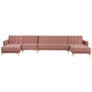 Sofa rozkładana XXL welur różowa ABERDEEN