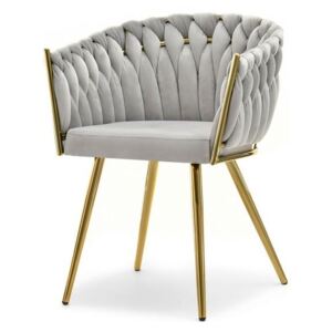 STYLOWY FOTEL NA ZŁOTYCH NOGACH ROSA SZARY WELUROWY DO SYPIALNI LUB SALONU