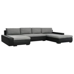 Modułowa sofa z leżanką obita sztuczną skórą, czarno-jasnoszara