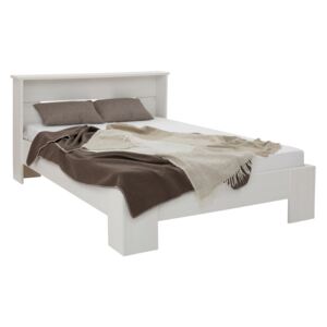 Sosnowe białe łóżko 140x200 cm z półką i stelażem