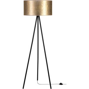 Modna lampa stojąca na trójnogu ze złotym abażurem