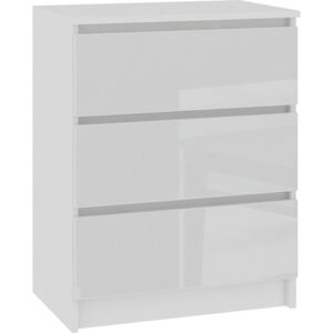 Komoda AKORD, 3 szuflady, akryl biały, 40x60x77 cm