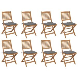 Składane krzesła ogrodowe z poduszkami, 8 szt., drewno akacjowe