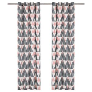 Zasłony, metalowe kółka 2 szt. bawełna 140x175 cm, szaro-różowe