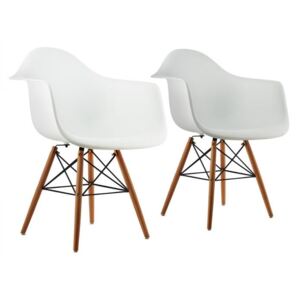 OneConcept Bellagio Fotel w stylu retro siedzisko z polipropylenu drewno brzozowe biały, 2 sztuki