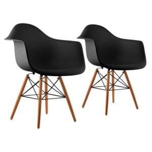 OneConcept Bellagio Fotel w stylu retro siedzisko z polipropylenu drewno brzozowe czarny, 2 sztuki