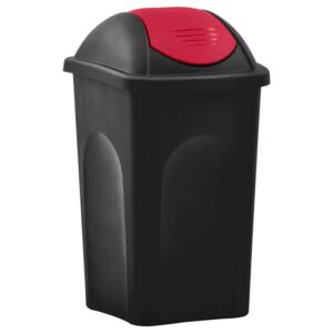 Kosz na śmieci z uchylną klapką, 60 L, czarno-czerwony