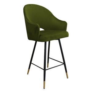 Oliwkowy tapicerowany hoker fotel DIUNA materiał BL-75 ze złotą nóżką - Zielony || Oliwkowy