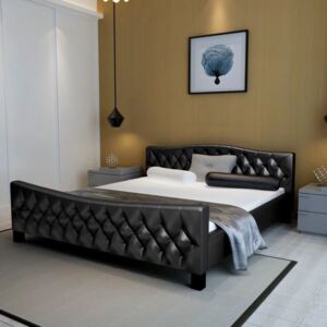 Rama łóżka skórzana, czarna, 189x216 cm