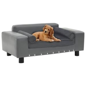 Sofa dla psa, szara, 81x43x31 cm, plusz i sztuczna skóra