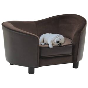 Sofa dla psa, brązowa, 69x49x40 cm, plusz i sztuczna skóra