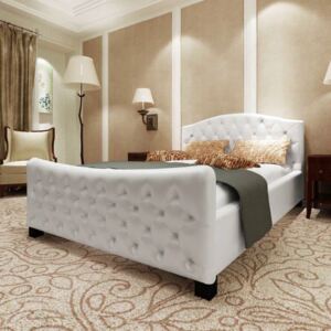 Rama łóżka skórzana, biała, 189x216 cm