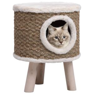 Domek dla kota z drewnianymi nóżkami, 41 cm, trawa morska