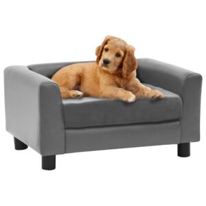 Sofa dla psa, szara, 60x43x30 cm, plusz i sztuczna skóra