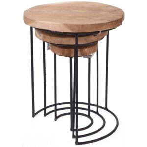3x stolik z naturalnego drewna tekowego - okrągły, kawowy, designerski