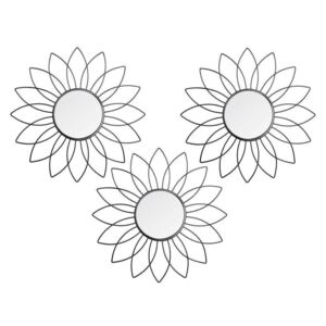 Zestaw trzech luster ściennych w kształcie kwiatu, kolor srebrny