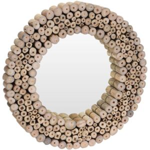 Lustro ścienne w drewnianej oprawie, okrągłe lustro ścienne - drewno tekowe, Ø 50 cm