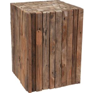 Taboret z naturalnego drewna tekowego, kwadratowy stołek