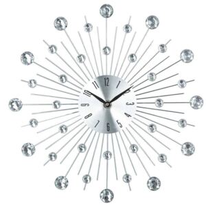 Zegar na ścianę o niespotykanym kształcie, elegancka dekoracja z kryształkami na ścianę