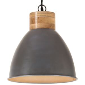 Industrialna lampa wisząca, szare żelazo i drewno, 46 cm, E27