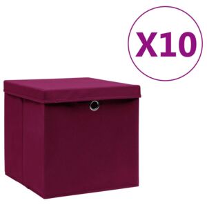 Pudełka z pokrywami, 10 szt., 28x28x28 cm, ciemnoczerwone