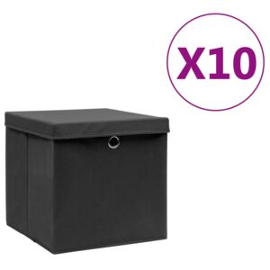 Pudełka z pokrywami, 10 szt., 28x28x28 cm, czarne