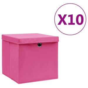 Pudełka z pokrywami, 10 szt., 28x28x28 cm, różowe