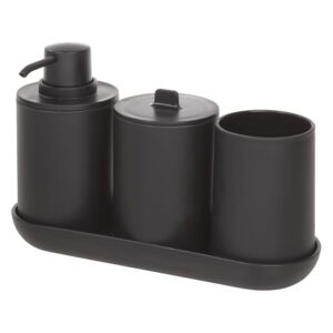 Czarny zestaw dozownika do mydła i 2 pojemników iDesign Cade, 355 ml