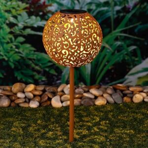 HI Solarna lampa ogrodowa w kształcie kuli, 18 cm, metalowa, brązowa