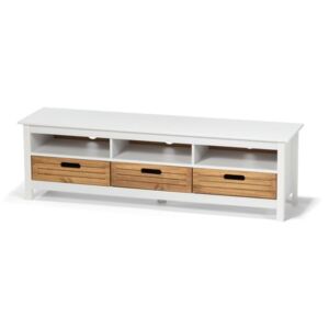 Biała komoda pod TV z drewna sosnowego z 3 szufladami loomi.design Ibiza
