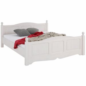 Białe łóżko z sosny 180x200 cm, pięknie zdobione