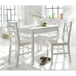 Sosnowy stół i 4 krzesła, biały zestaw do jadalni