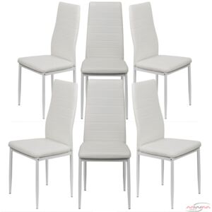 6 Krzeseł Tapicerowanych K1 Białe Pasy Nogi Białe