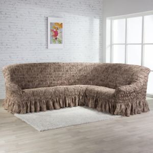 Napinające pokrowce z falbaną FIORELA czekoladowe kanapa narożnikowa (sz. 350 - 530 cm)