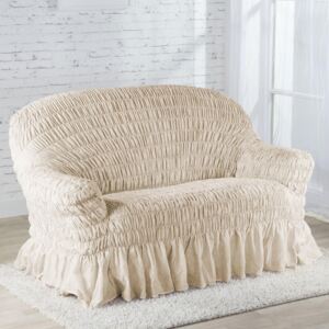 Napinające pokrowce z falbaną FIORELA beżowe kanapa trzyosobowa (sz. 170 - 200 cm)