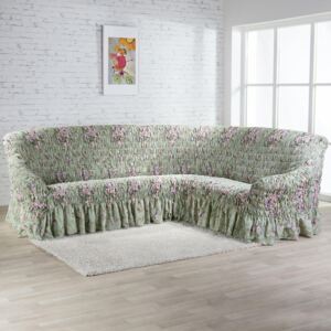 Napinające pokrowce z falbaną FIORELA zielone kanapa narożnikowa (sz. 350 - 530 cm)