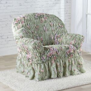 Napinające pokrowce z falbaną FIORELA zielone fotel (sz. 60 - 110 cm)