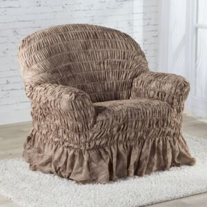 Napinające pokrowce z falbaną FIORELA czekoladowe fotel (sz. 60 - 110 cm)