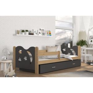 Szare łóżko z materacem dziecięce + szuflada 190x80