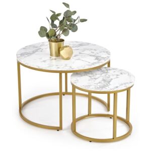 Okrągłe stoliki kawowe marmur + złoto glamour