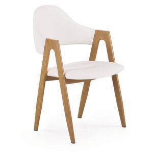 Oryginalne krzesło do jadalni biała ekoskóra + dąb miodowy